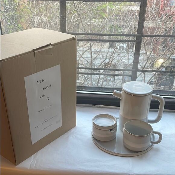 Anthropologie Other - ❤️Elegant Gray and White Tea Set with Tray and Creamer vessel - Tea, Myself & I